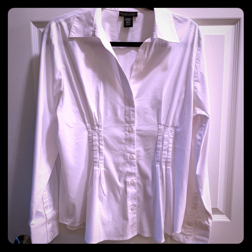 White pleated button down blouse